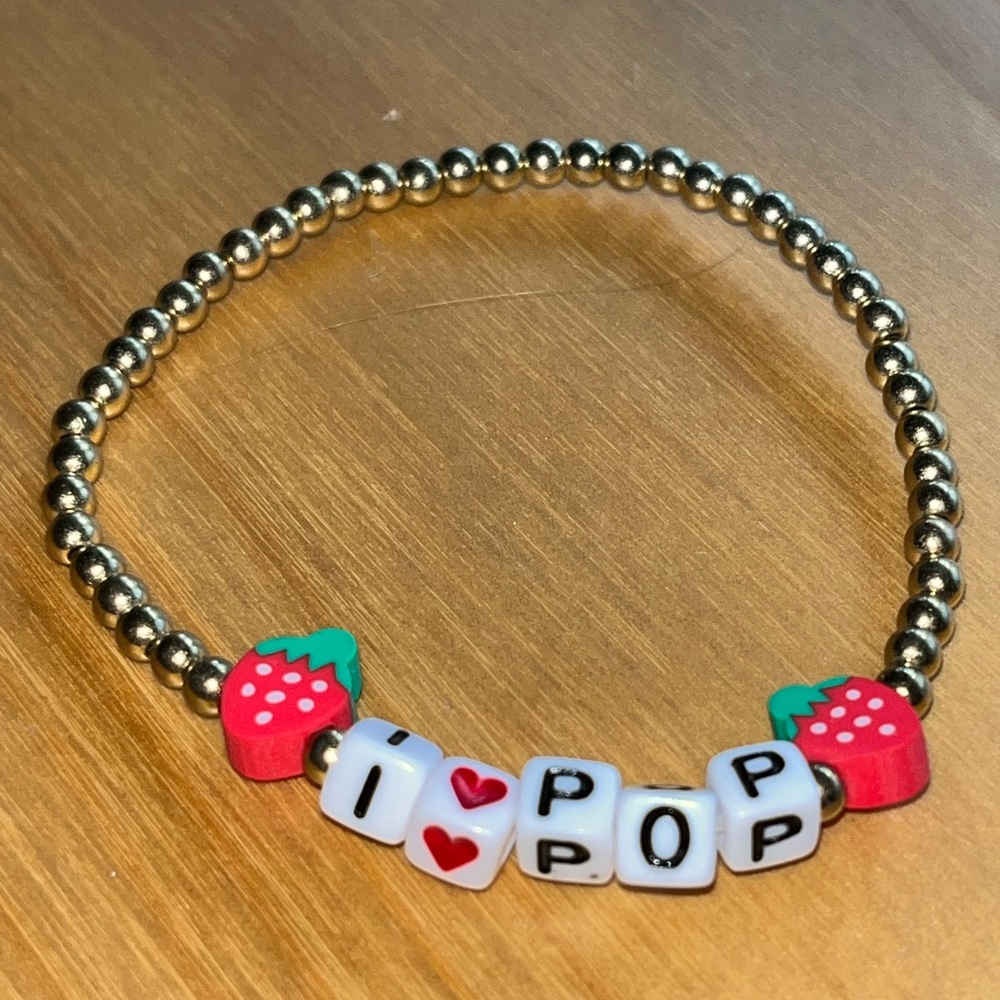 Gold Beaded 'I Love Pop' Kids Bracelet